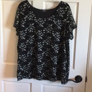 Black lace metallic top